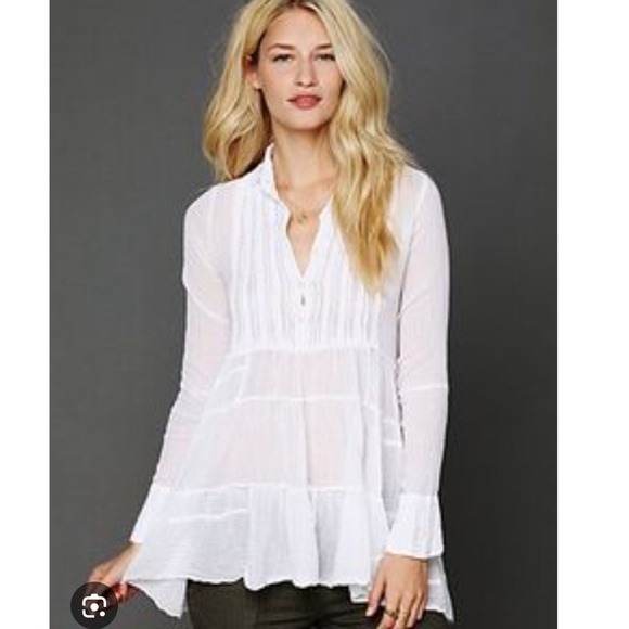 Free People Tops - Free People One White Cotton Gauze Lace Tiered Babydoll Tunic Top Small
